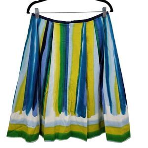 Handmade Skirt M Colorful Striped Pleated Aline Full Tea Length Pockets Vibrant